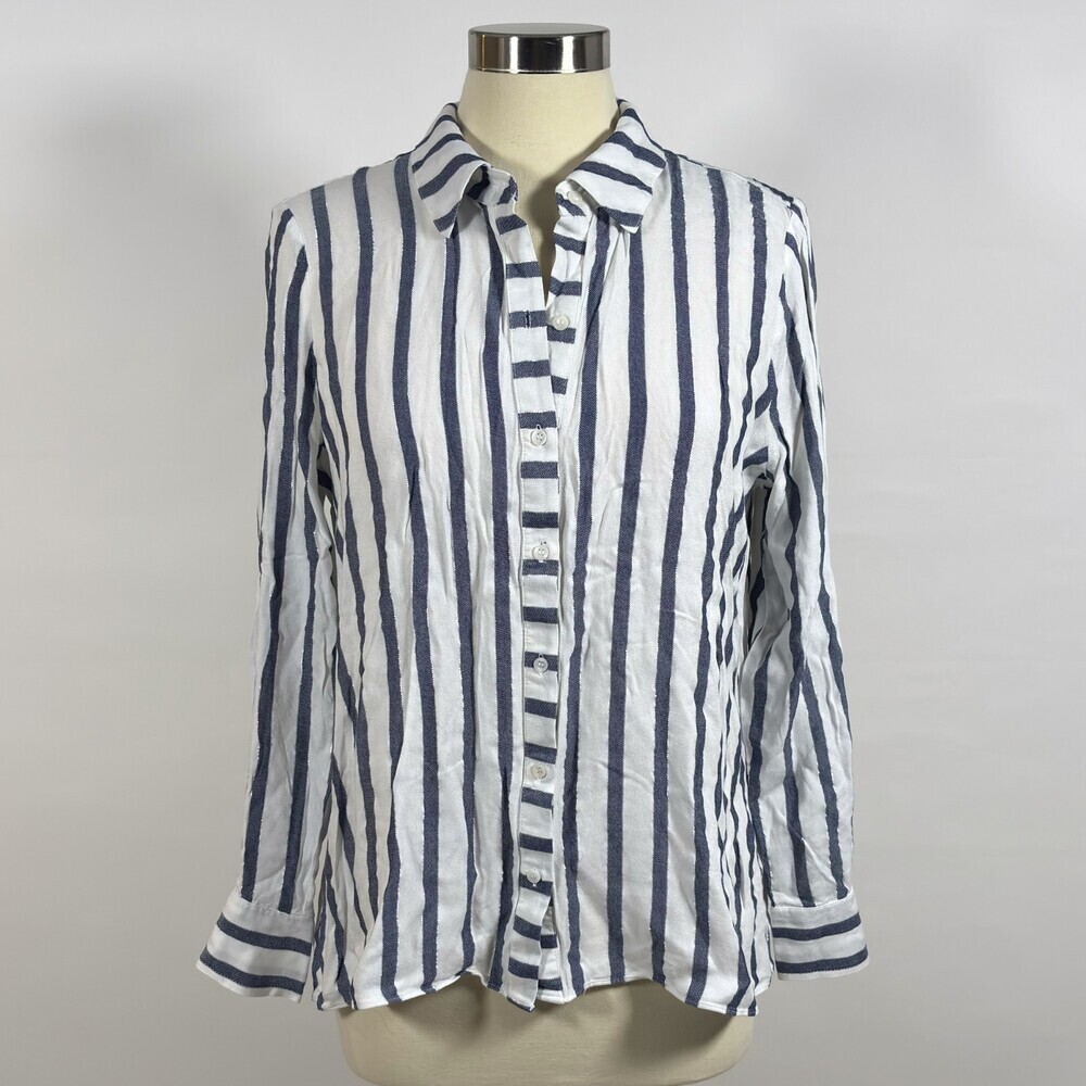 INC International Concepts Blue Striped Long-Sleeve Button Down Shirt - Large